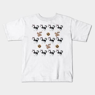 Husky with ball and dog treats pattern Kids T-Shirt